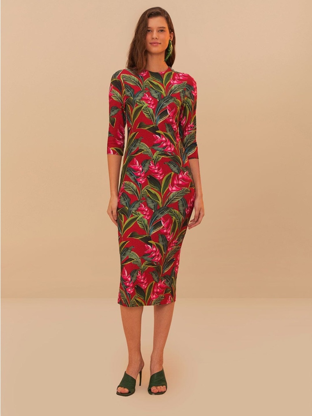 FARM Rio Red Dream Garden Jersey Midi Dress Size XS NWT